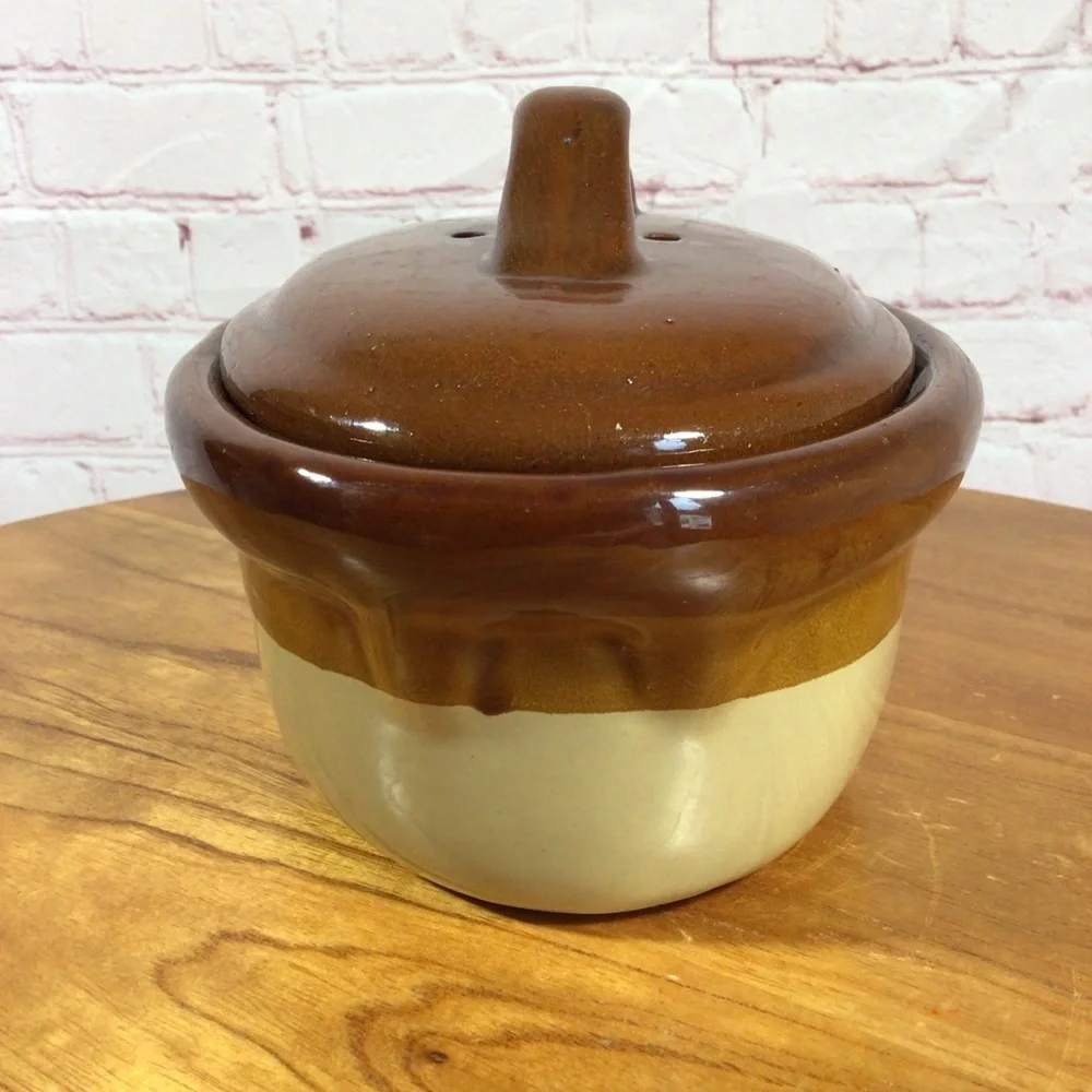 Vintage Two-Tone Brown Ceramic 1 Quart Covered Casserole